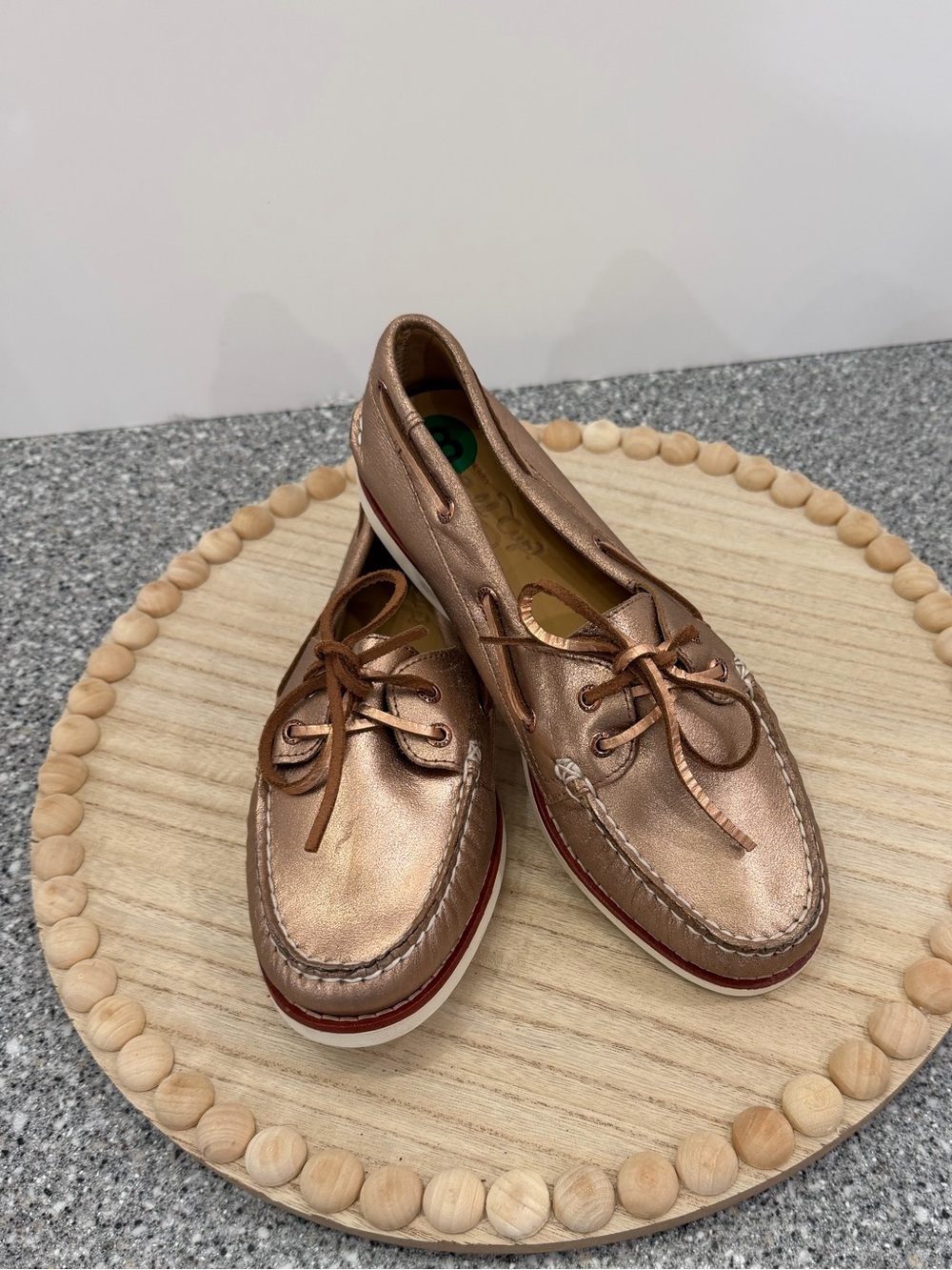 Sperry Authentic Original 2-Eye Rose Gold Metallic Leather Boat Shoes Women’s 8